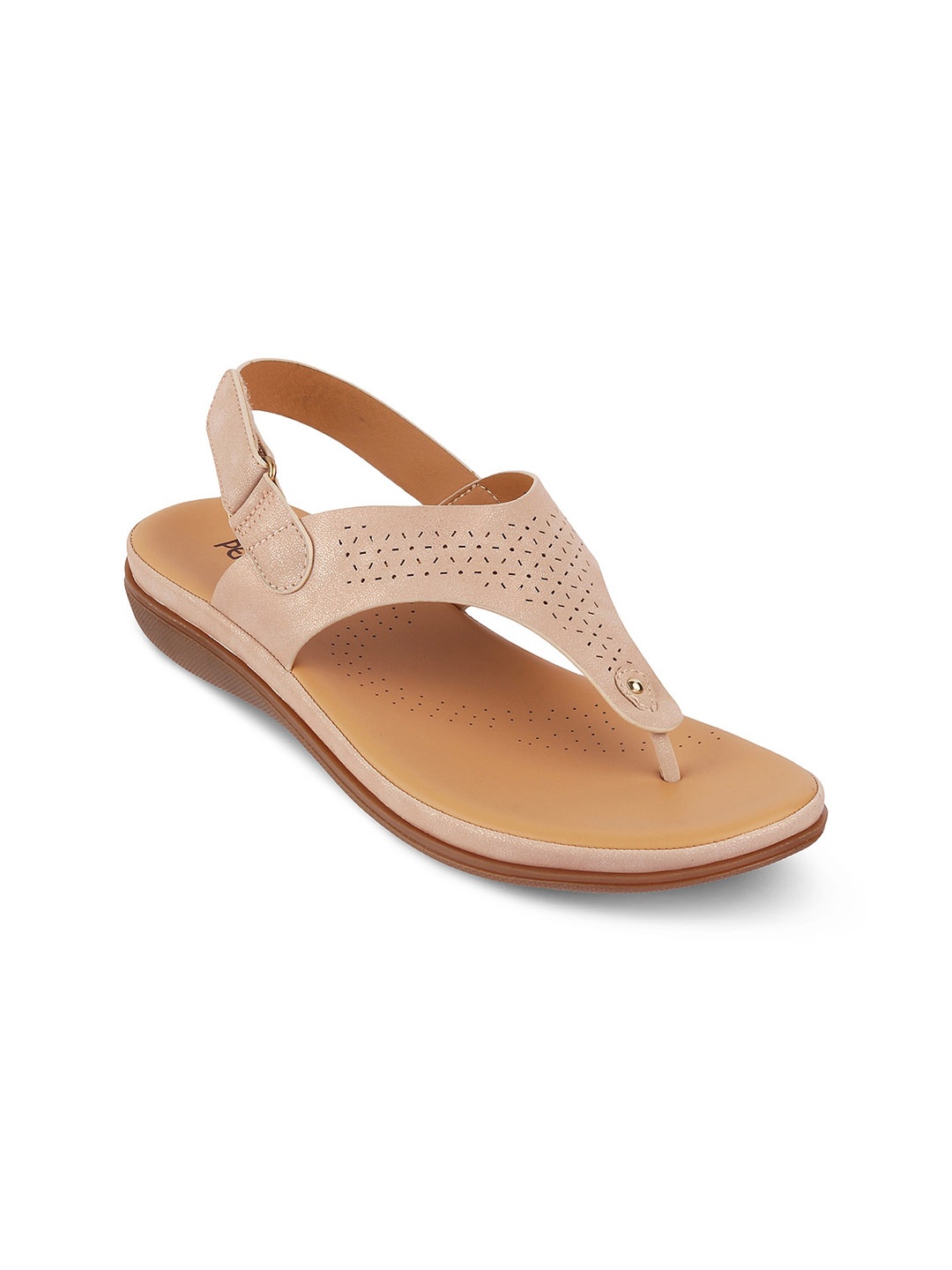 

PEPPER Women T-Strap Flats With Laser Cuts, Peach