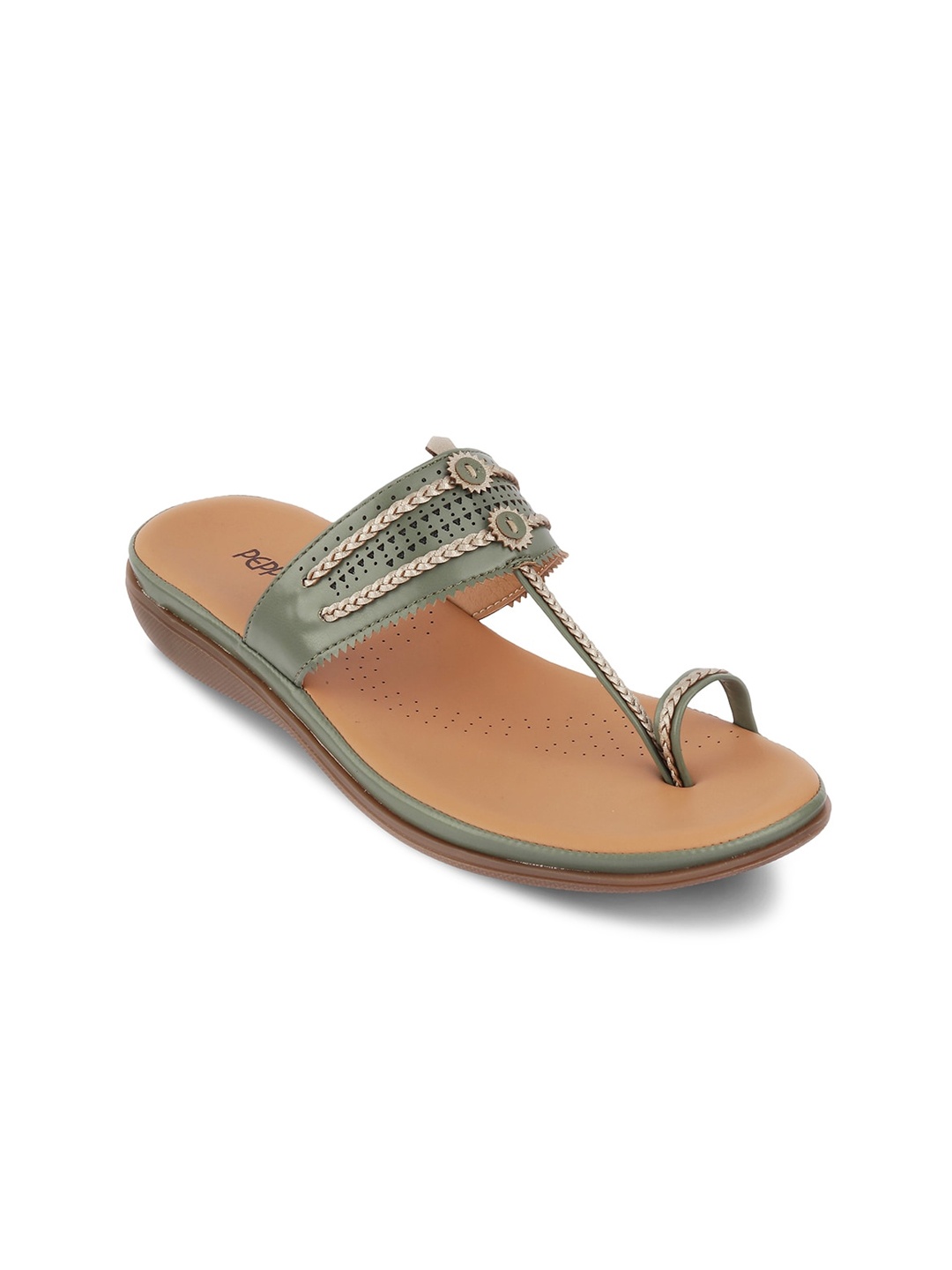 

PEPPER Women Embellished Ethnic One Toe Flats, Green