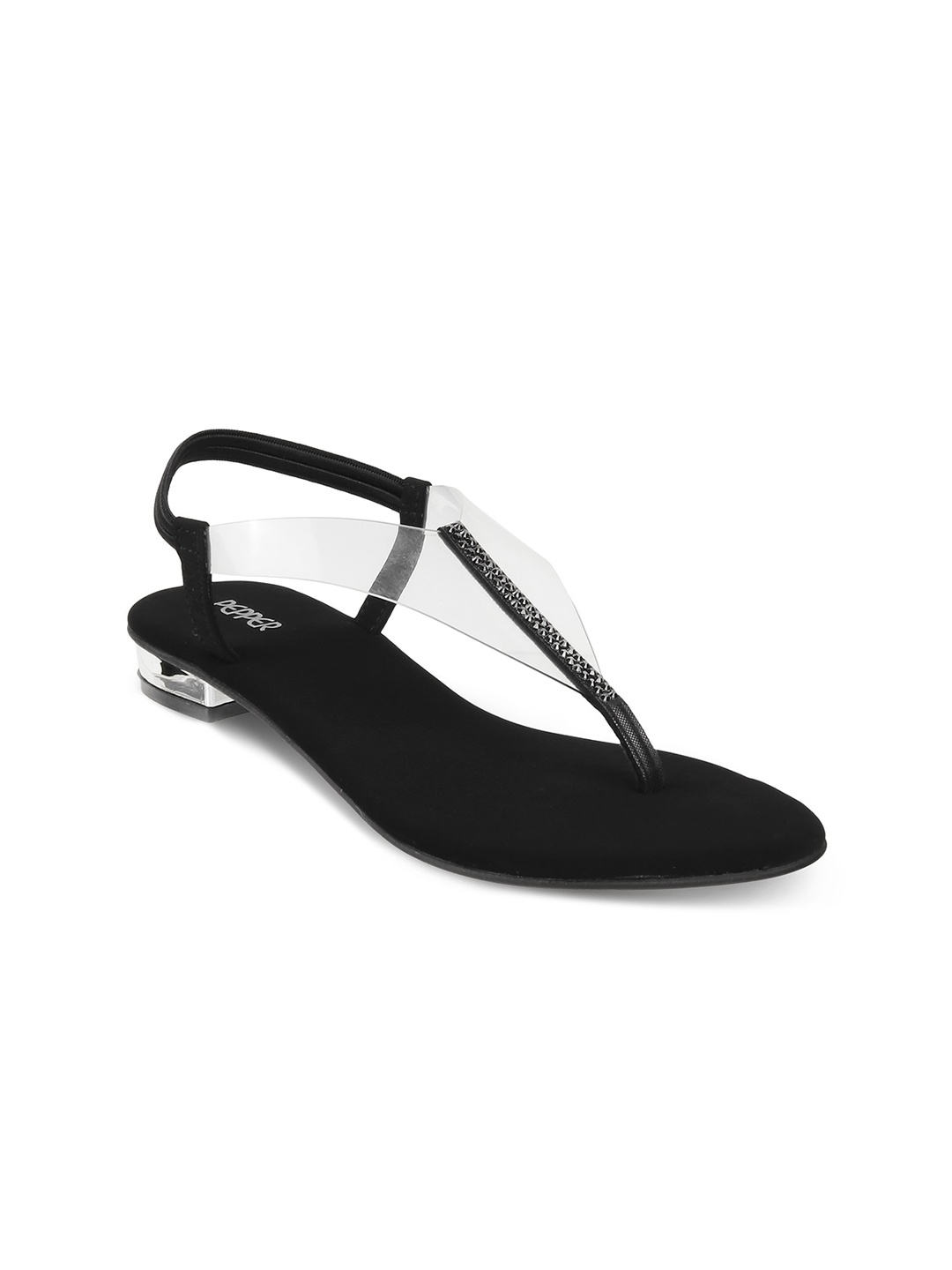 

PEPPER Women Embellished T-Strap Flats, Black