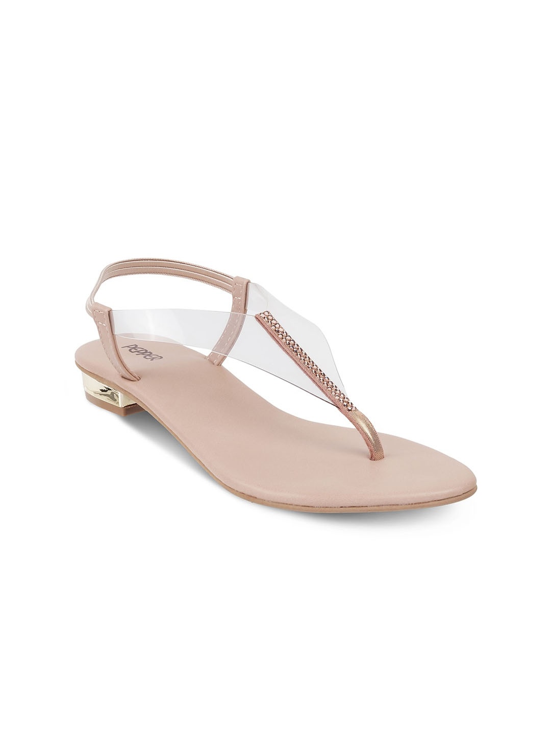 

PEPPER Women Embellished T-Strap Flats, Peach