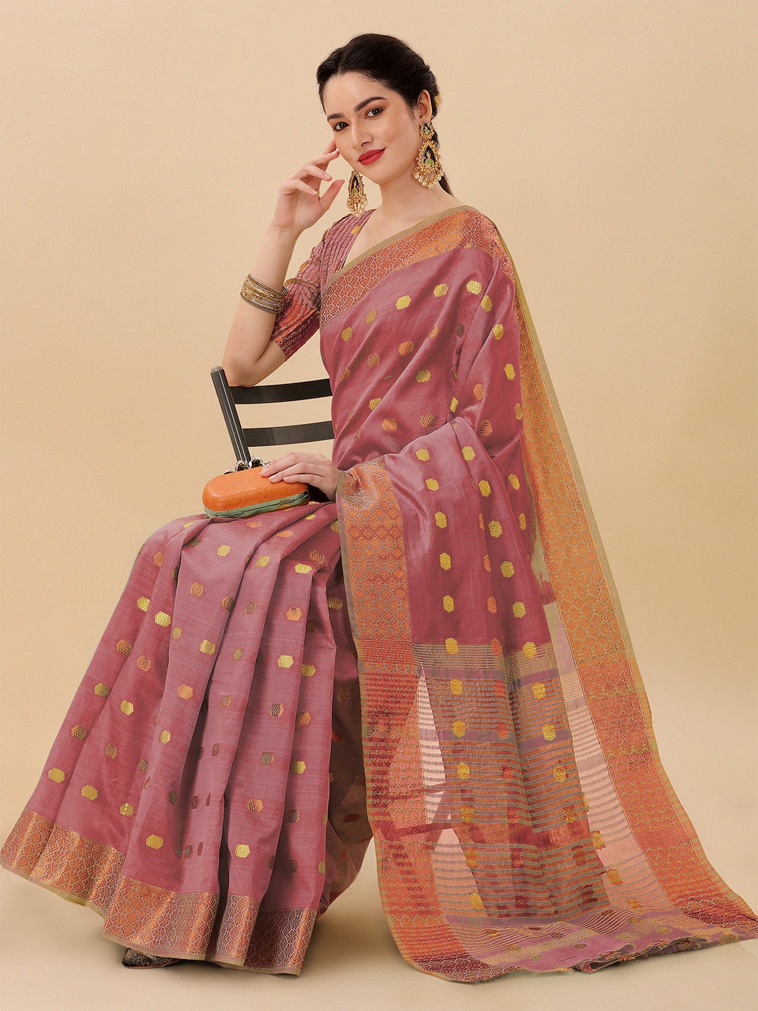 

KALINI Woven Design Zari Silk Blend Banarasi Saree, Pink