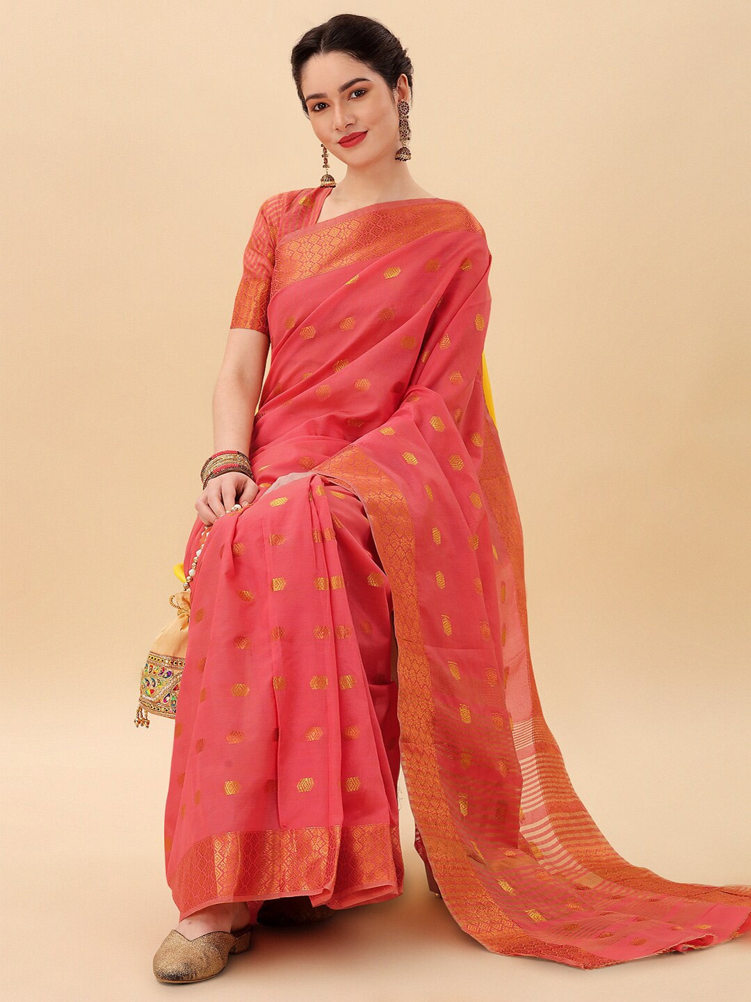 

KALINI Woven Design Zari Silk Blend Banarasi Saree, Pink