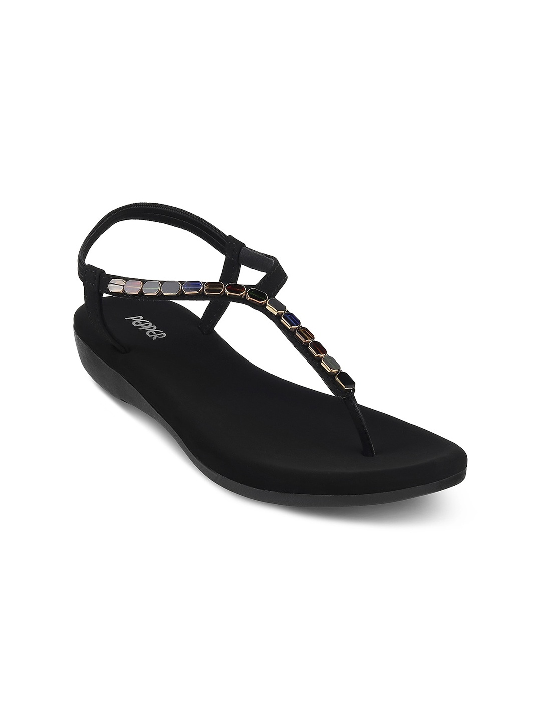 

PEPPER Women Embellished T-Strap Flats, Black