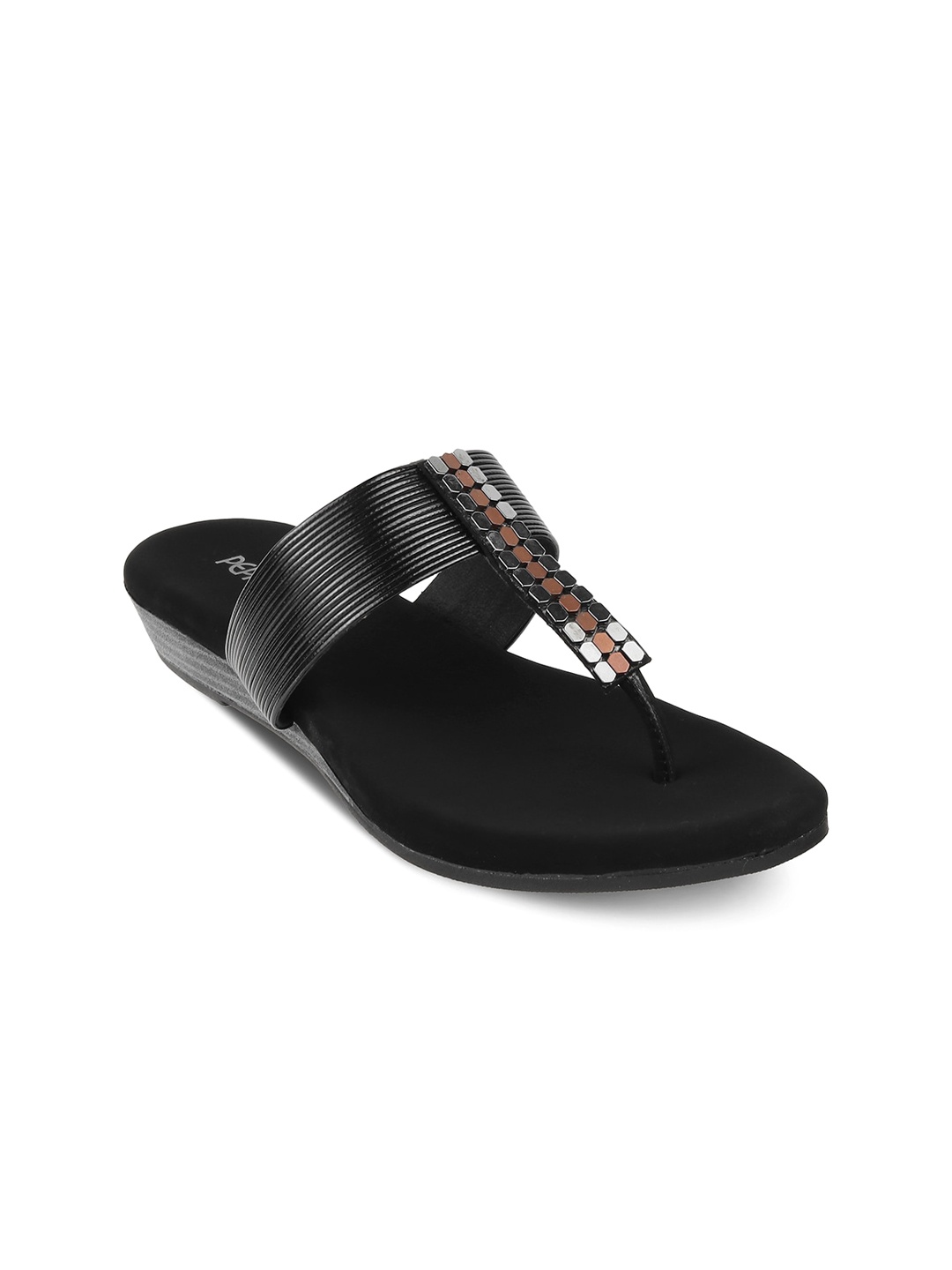 

PEPPER Women Embellished T-Strap Flats, Black