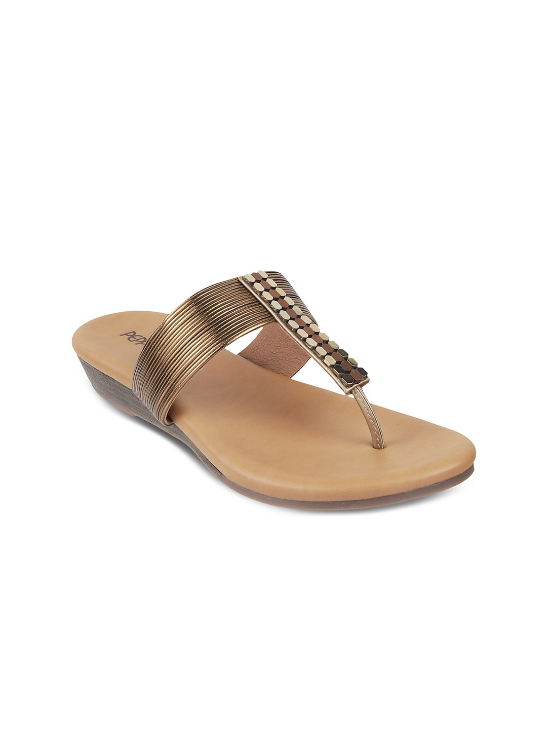 

PEPPER Women Embellished T-Strap Flats, Metallic