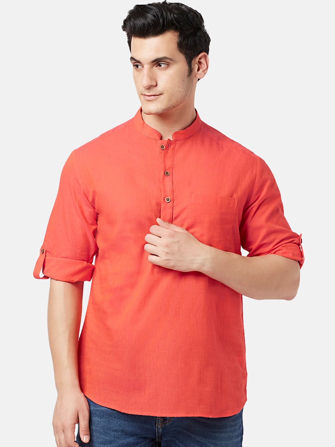 

indus route by Pantaloons Men Cotton Kurta, Coral