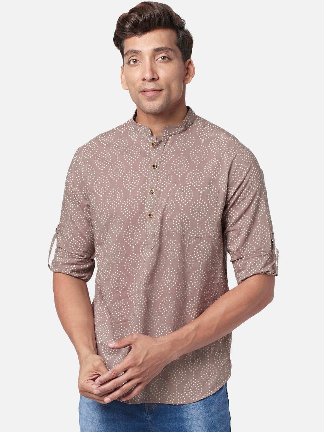 

indus route by Pantaloons Men Printed Cotton Kurta, Grey