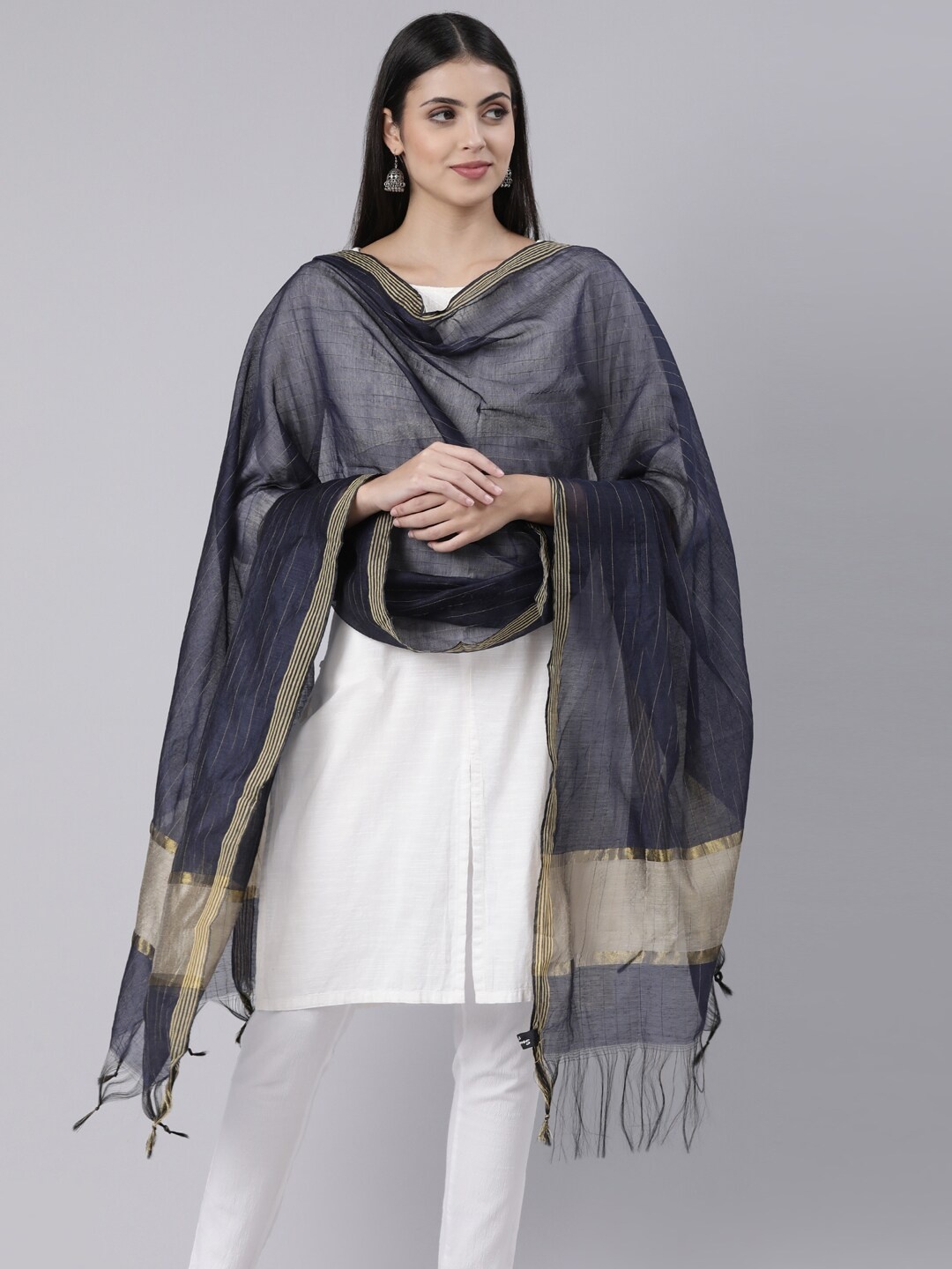 

Souchii Striped Tasselled Dupatta, Blue