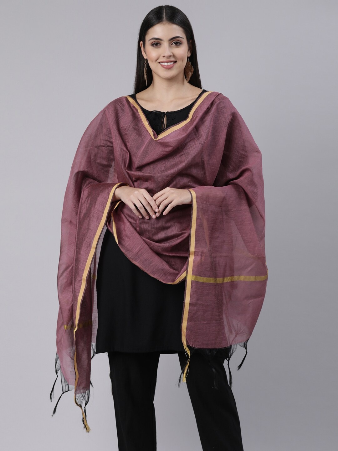 

Souchii Tasselled Zari Dupatta, Purple