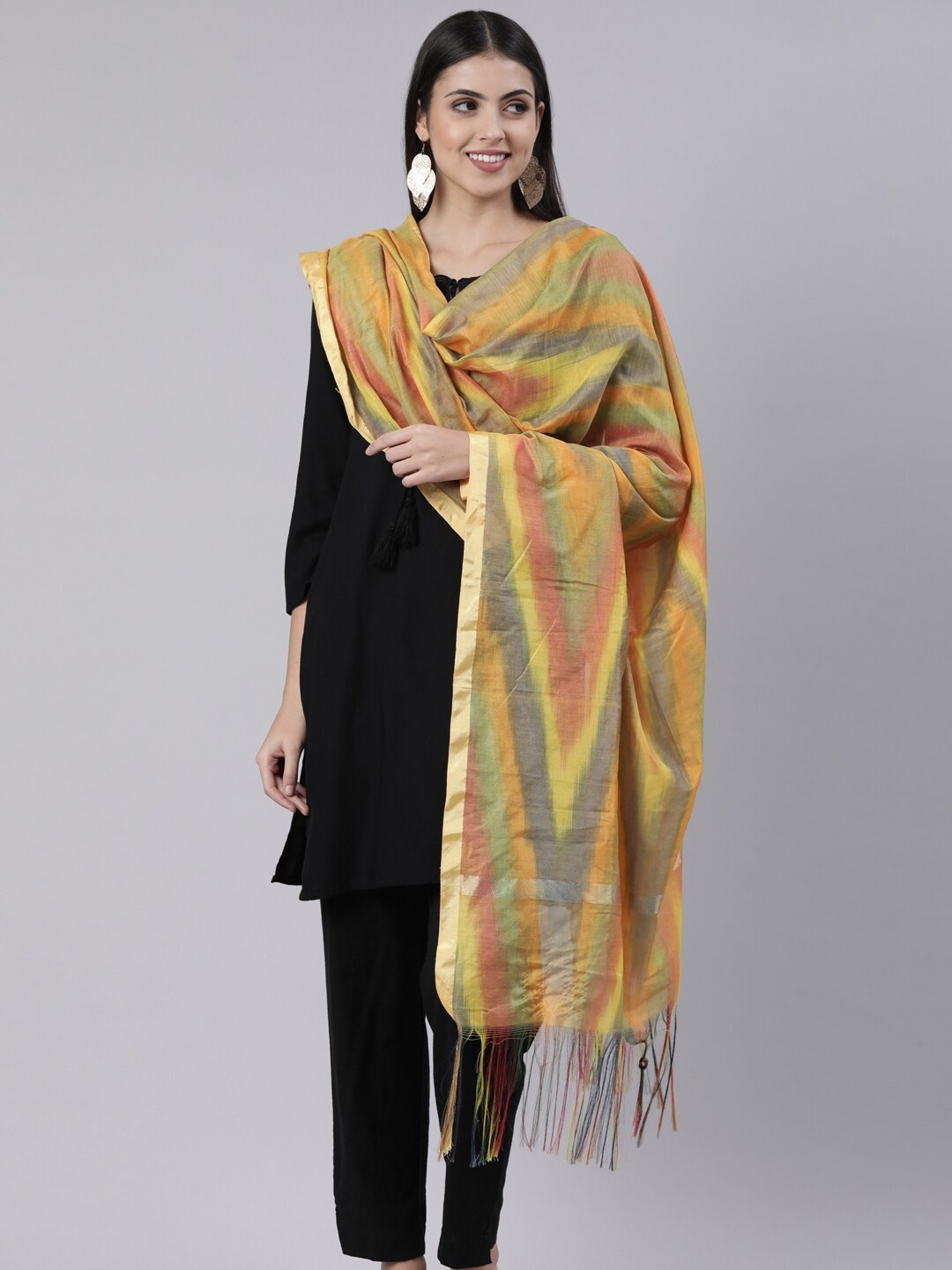 

Souchii Woven Design Ikat Dupatta, Cream