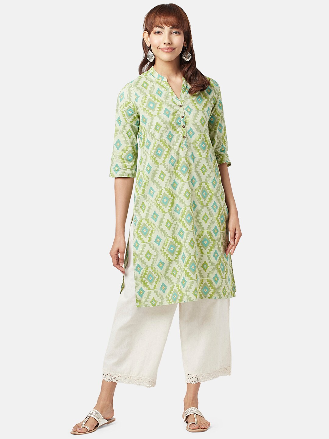 

RANGMANCH BY PANTALOONS Geometric Printed Kurta, Green