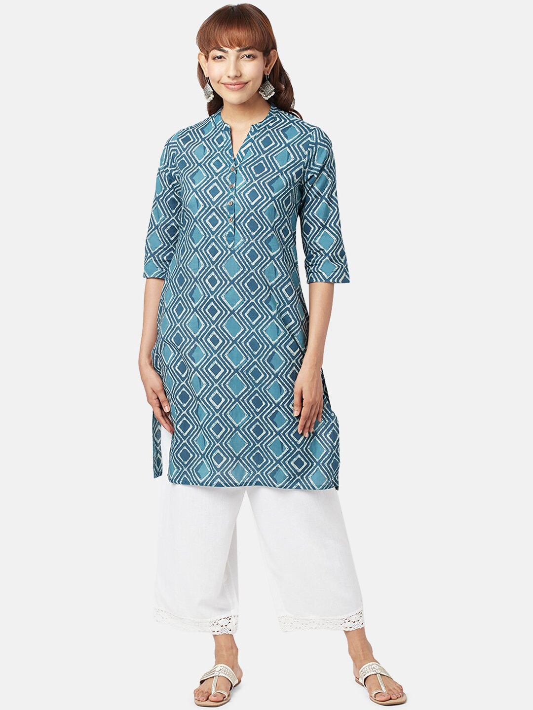 

RANGMANCH BY PANTALOONS Women Geometric Printed Cotton Kurta, Blue