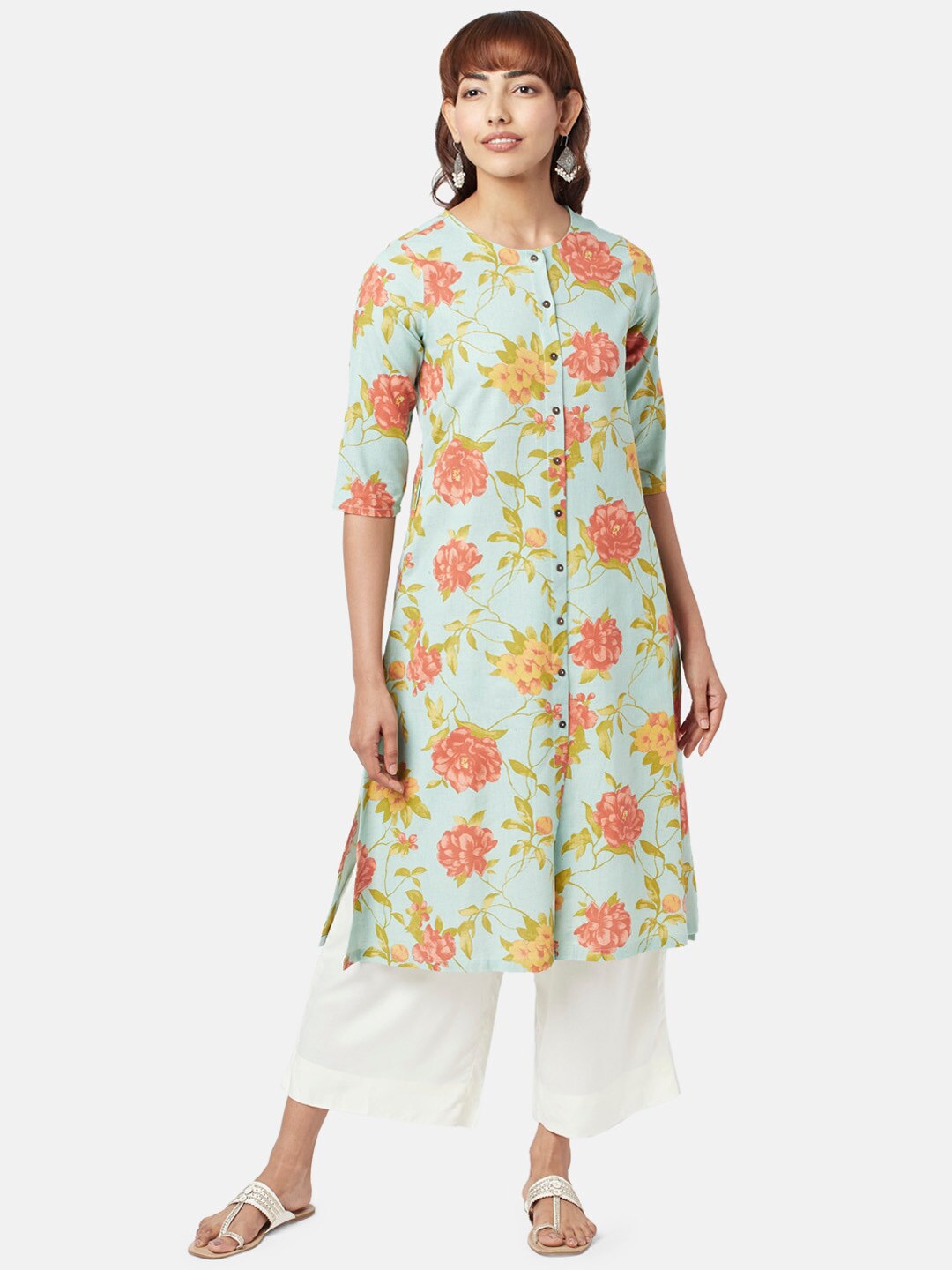 

RANGMANCH BY PANTALOONS Floral Printed Kurta, Sea green