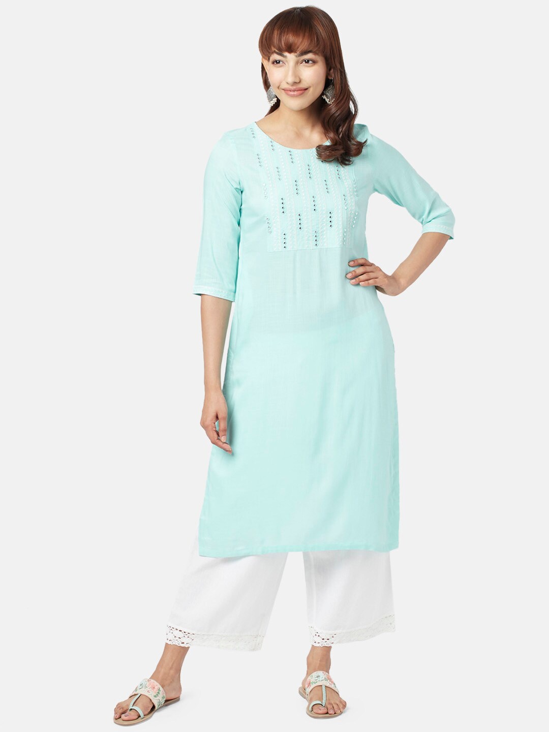 

RANGMANCH BY PANTALOONS Embroidered Mirror Work Kurta, Blue