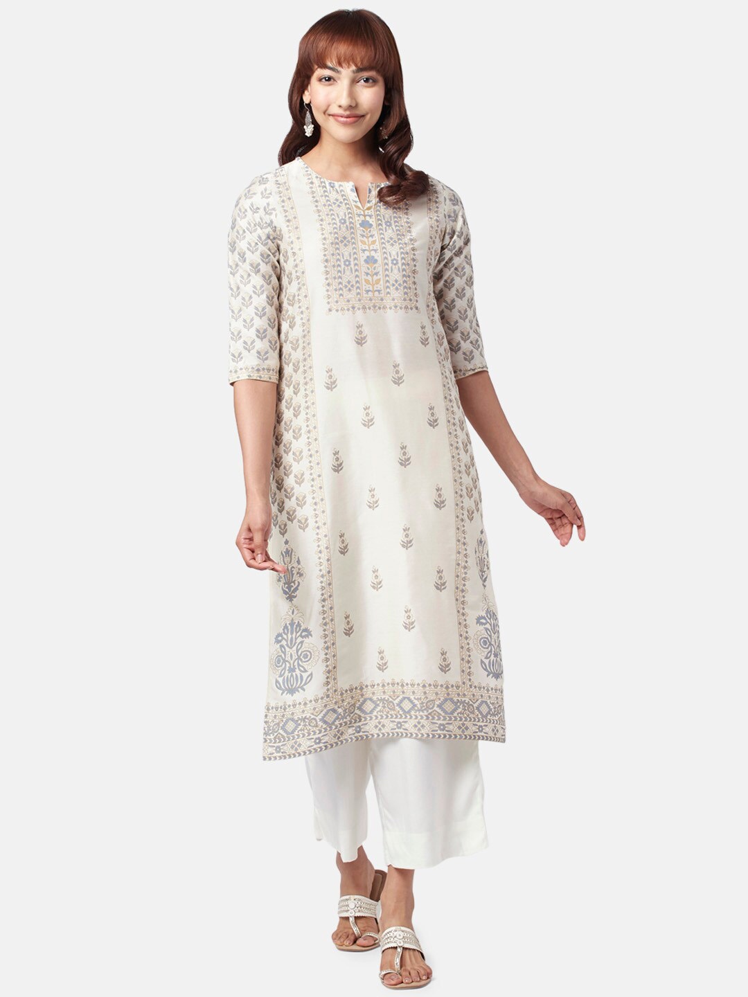 

RANGMANCH BY PANTALOONS Floral Printed Kurta, Off white