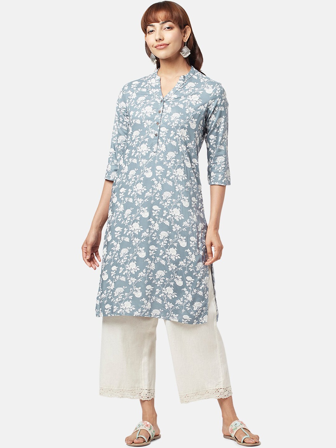 

RANGMANCH BY PANTALOONS Floral Printed Kurta, Grey