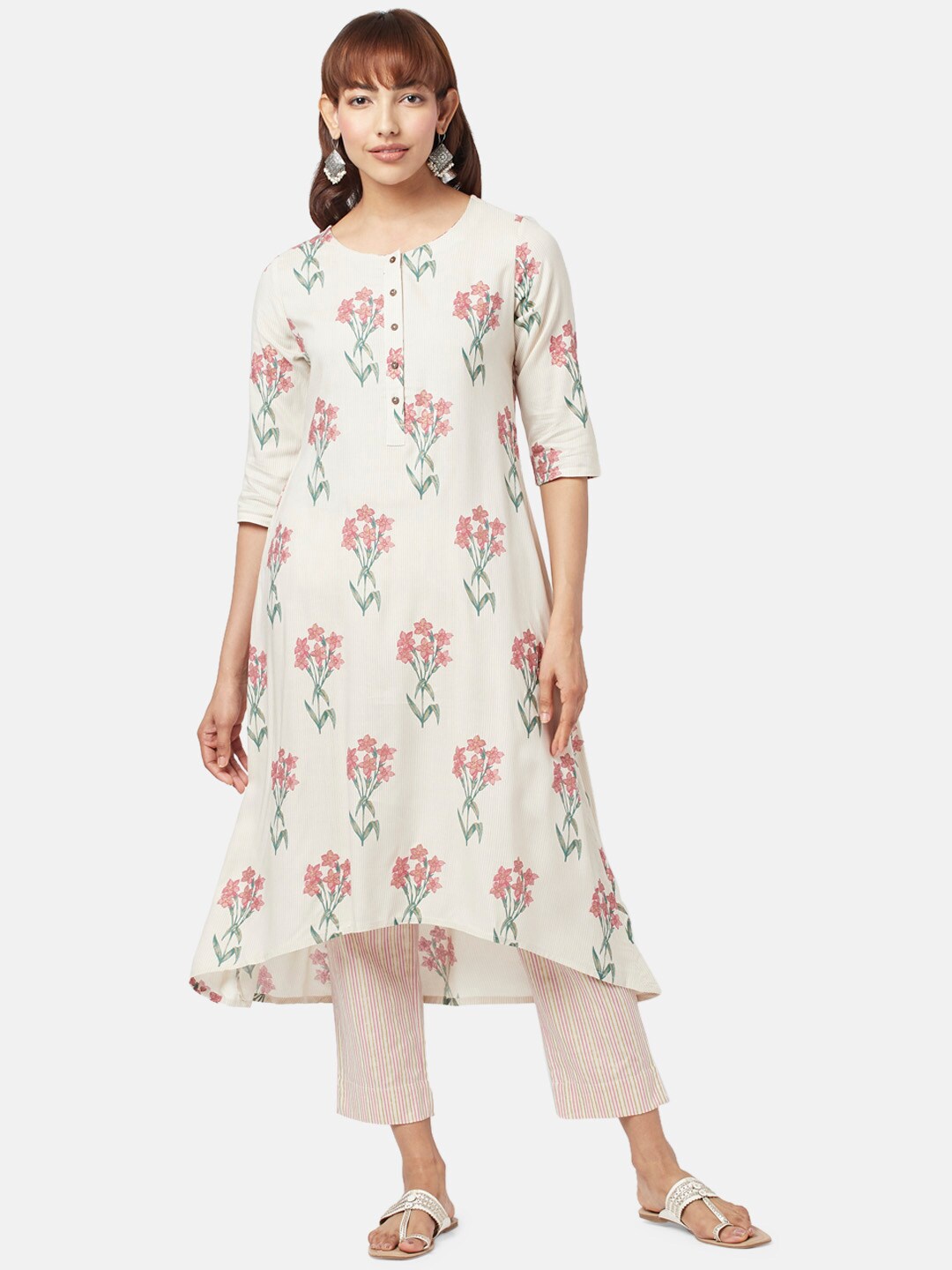 

RANGMANCH BY PANTALOONS Floral Printed Kurta, Off white