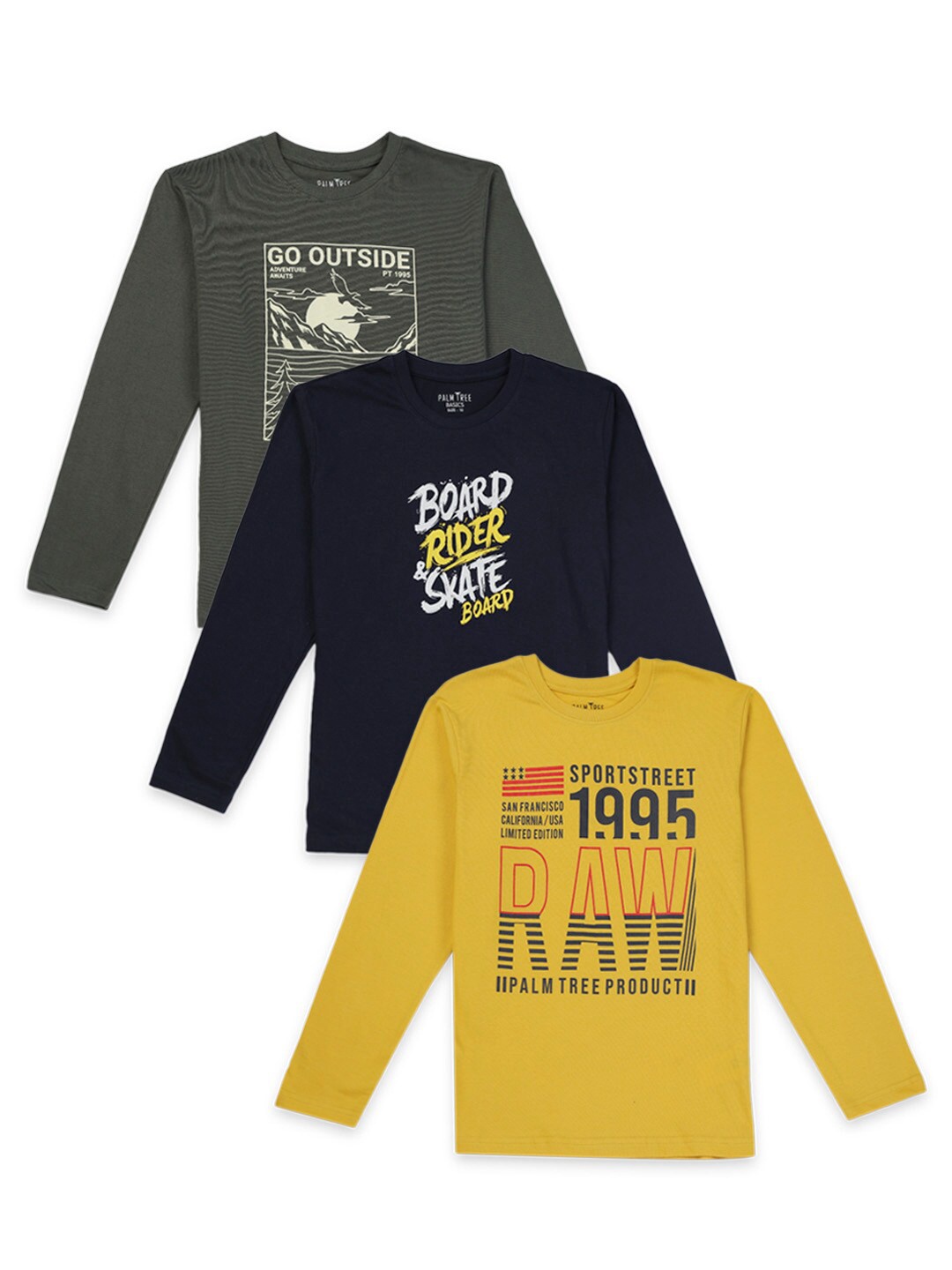 

Palm Tree Boys Pack of 3 Cotton Printed T-shirt, Yellow