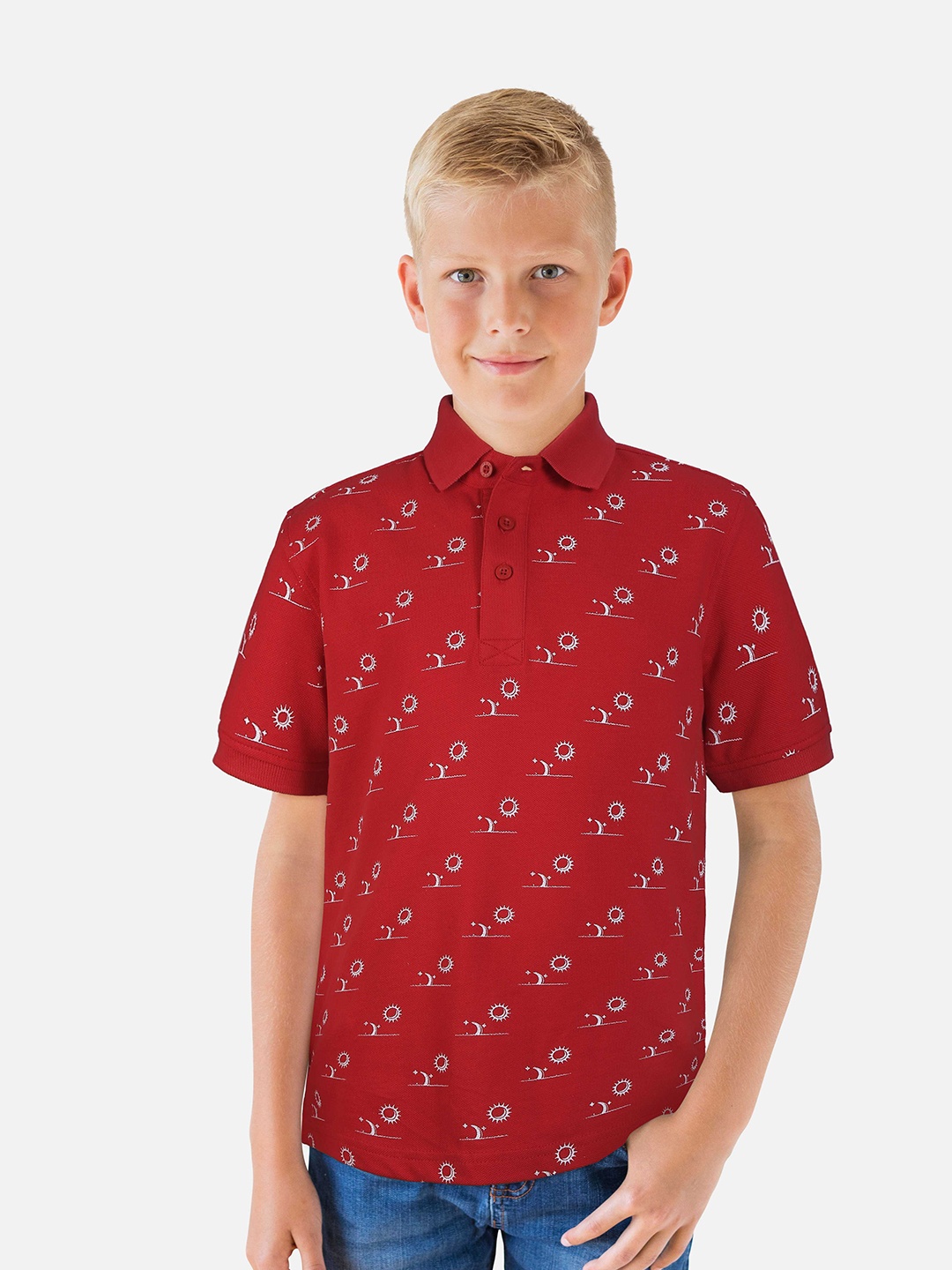 

Palm Tree Boys Tropical Printed Polo Collar T-shirt, Red