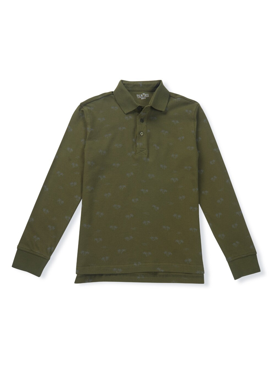 

Palm Tree Boys Olive Green Polo Collar Pure Cotton T-shirt