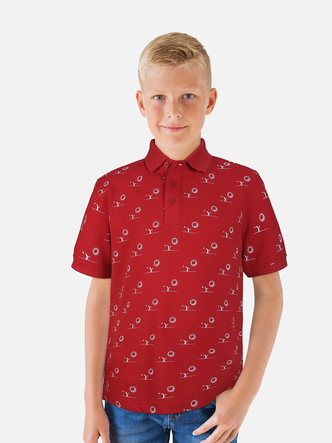 

Palm Tree Boys Tropical Printed Polo Collar T-shirt, Red