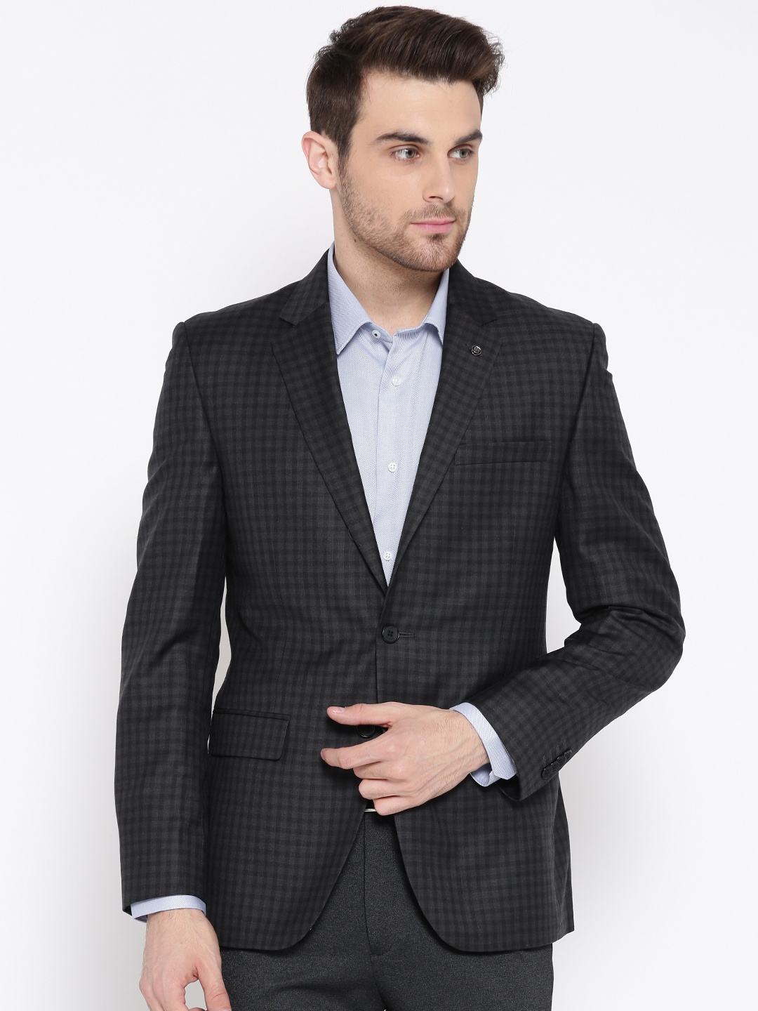 

Raymond Grey Checked Slim Fit Single-Breasted Formal Blazer