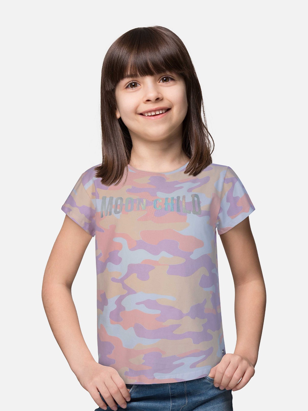 

Gini and Jony Girls Camouflage Printed T-shirt, Pink