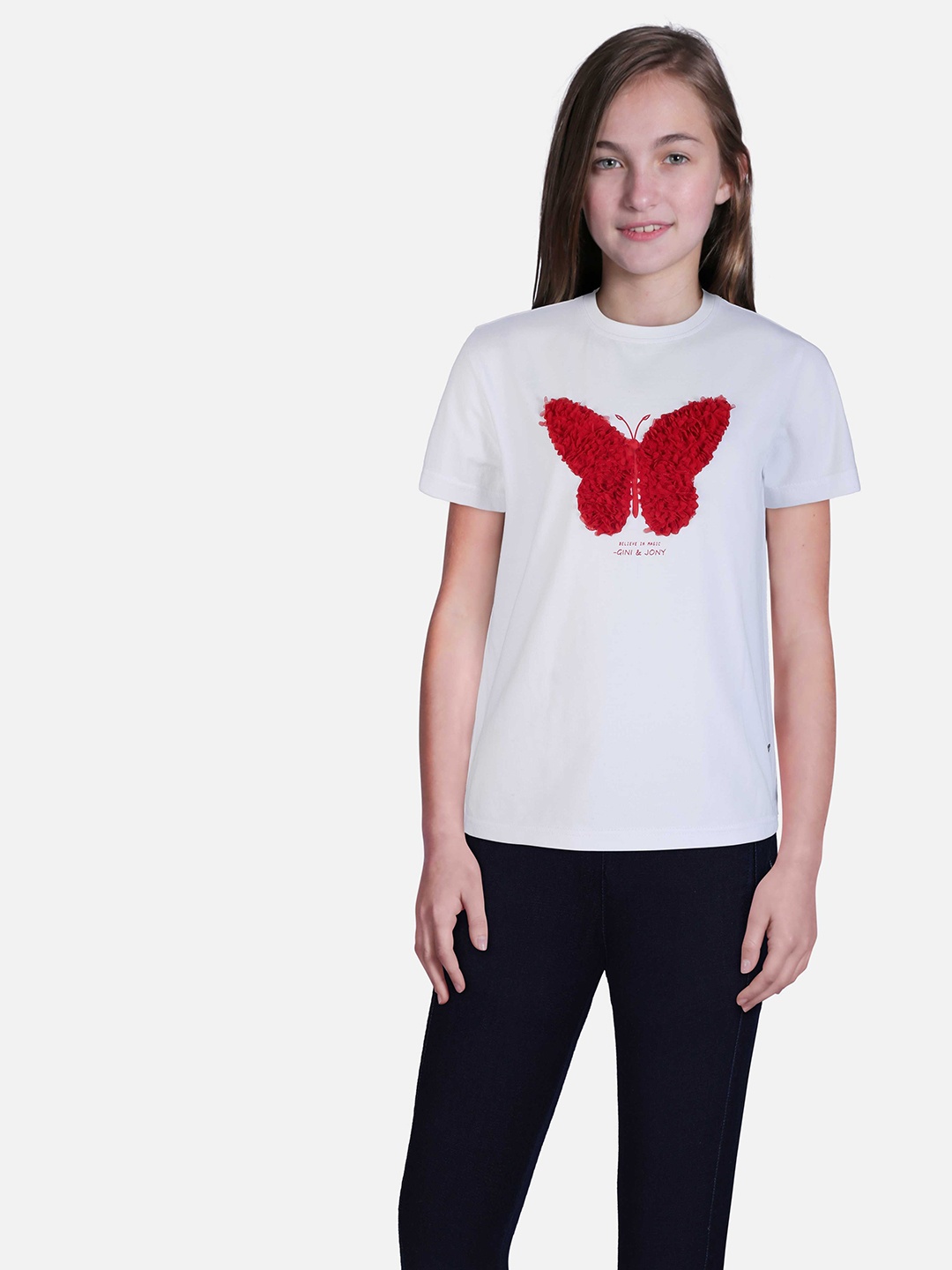 

Gini and Jony Girls Embellished Cotton Top, White