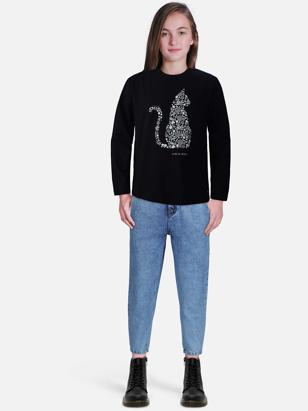 

Gini and Jony Girls Conversational Printed T-shirt, Black