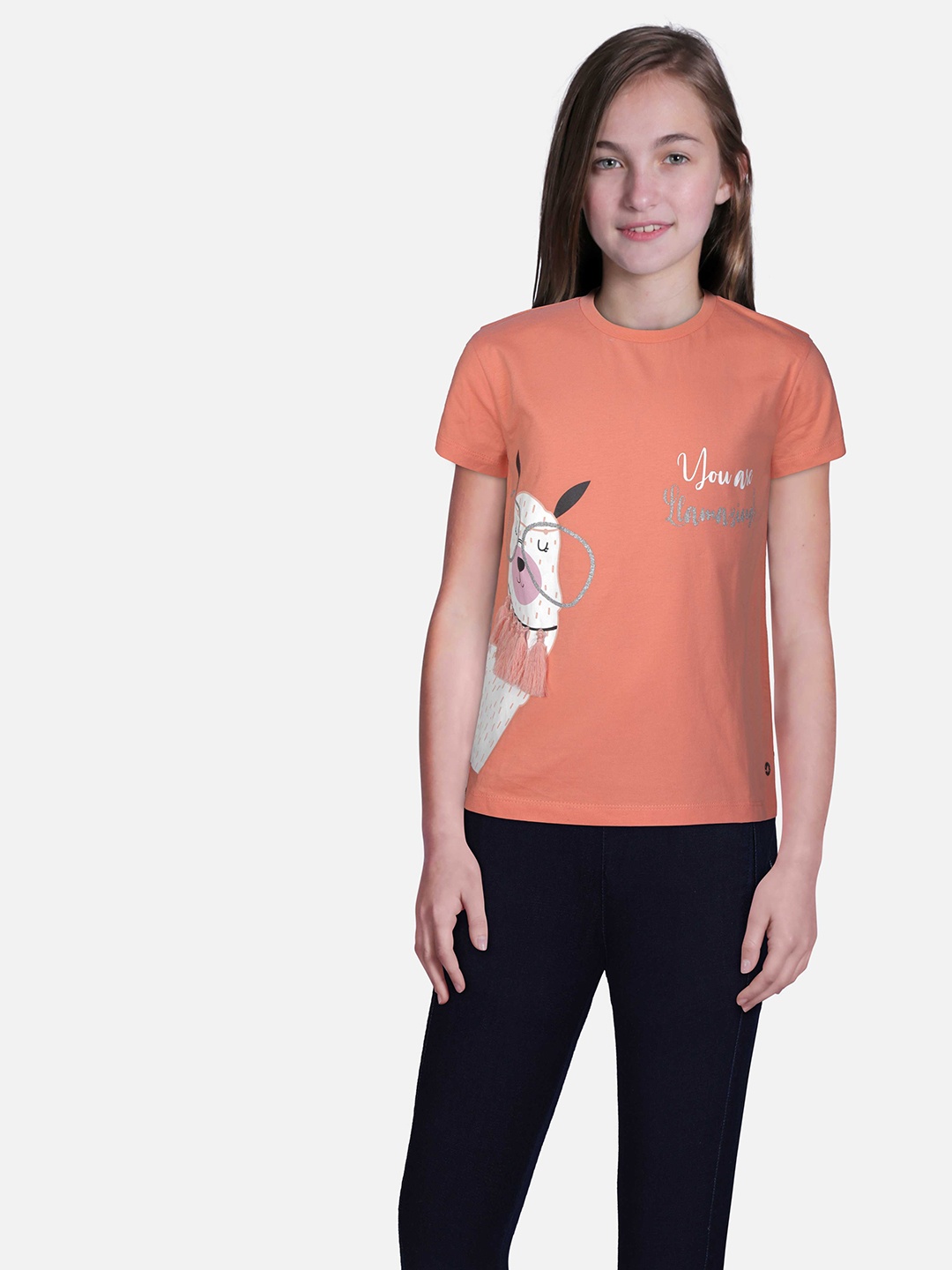 

Gini and Jony Girls Printed Cotton T-Shirt, Orange