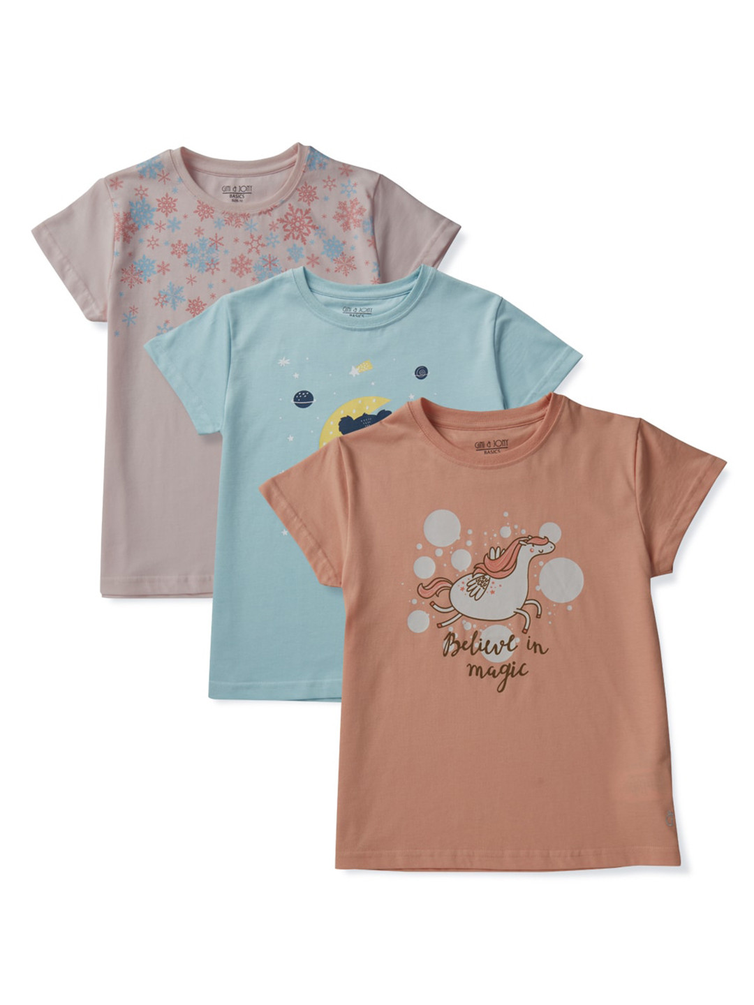 

Gini and Jony Girls Pack Of 3 Graphic Printed Cotton T-Shirt, Blue