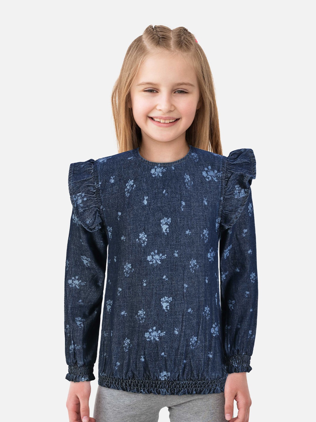 

Gini and Jony Girls Floral Print Blouson Cotton Top, Navy blue