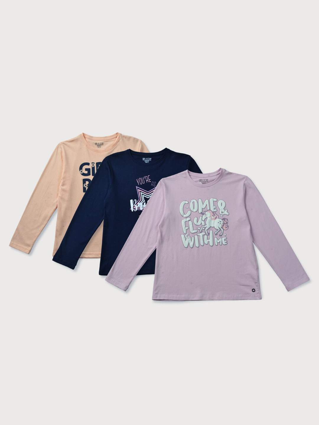 

Gini and Jony Girls Pack of 3 Cotton Typography Printed T-shirt, Pink