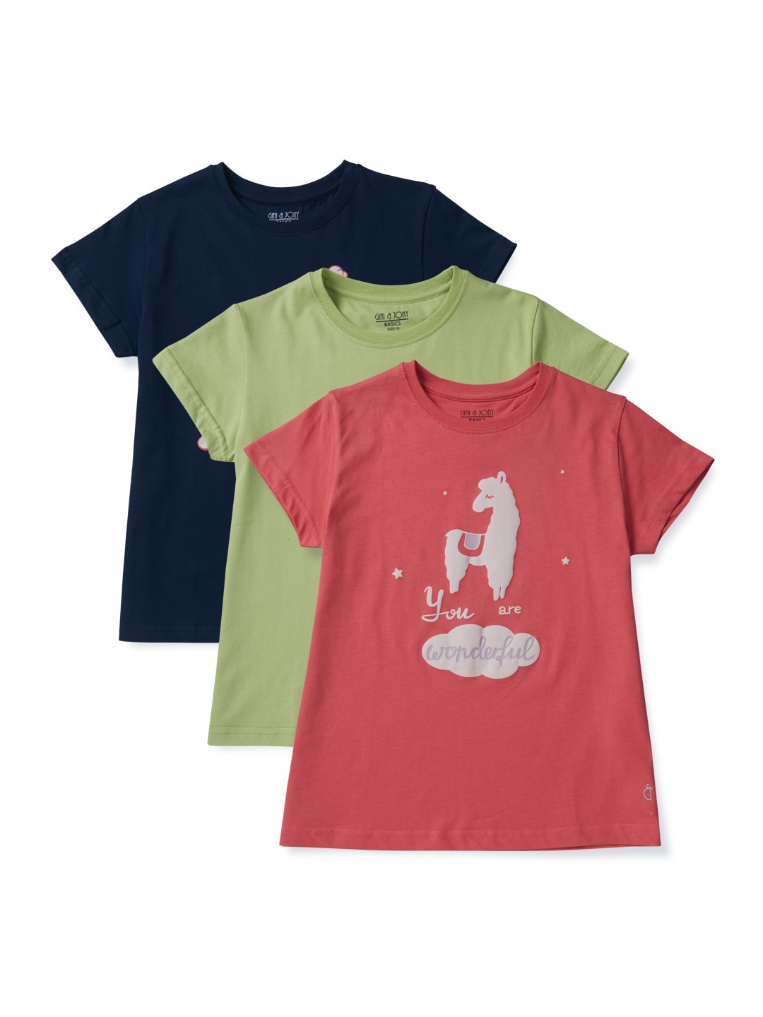 

Gini and Jony Girls Pack Of 3 Graphic Printed Cotton T-Shirt, Navy blue