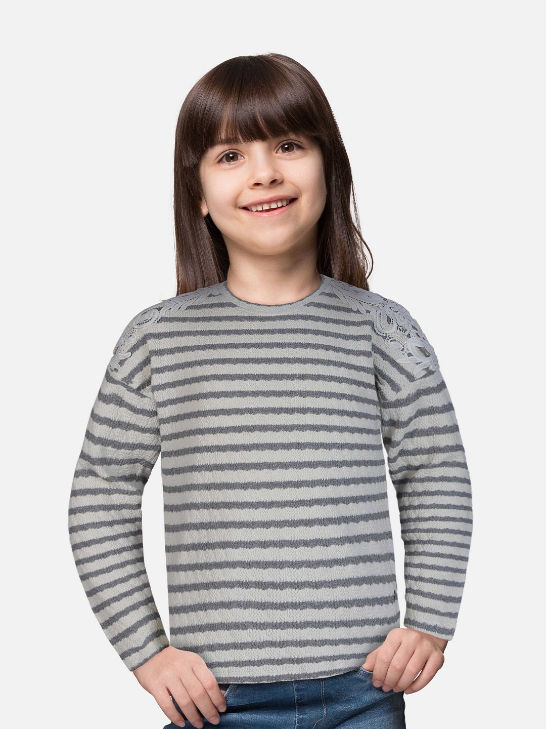 

Gini and Jony Striped Cotton Top, Grey