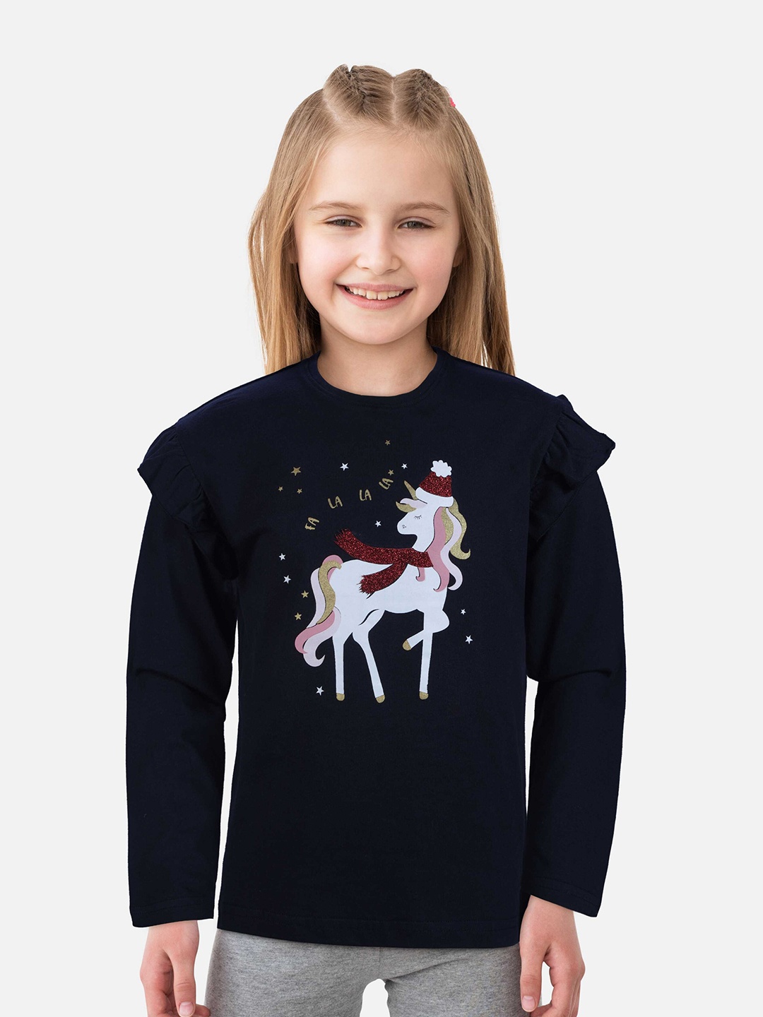 

Gini and Jony Print Ruffles Cotton Top, Navy blue