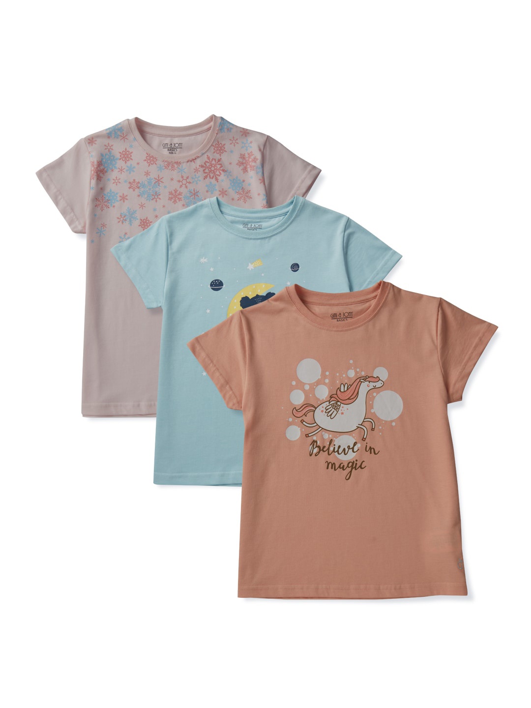

Gini and Jony Girls Pack of 3 Printed Cotton T-shirt, Blue