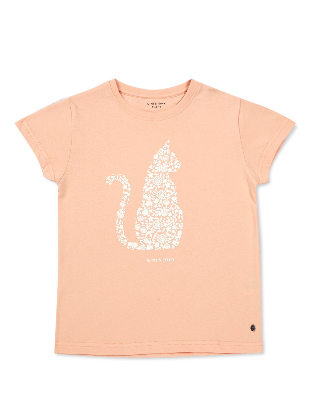 

Gini and Jony Girls Printed Cap Sleeved Cotton Tshirt, Peach
