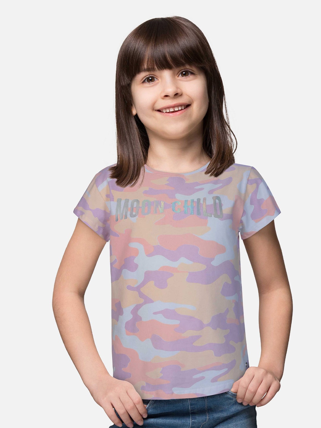 

Gini and Jony Girls Camouflage Printed T-shirt, Pink