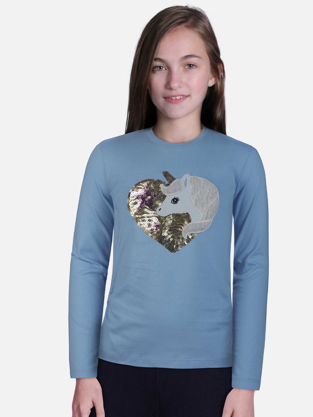 

Gini and Jony Girls Embellished Cotton T-shirt, Blue