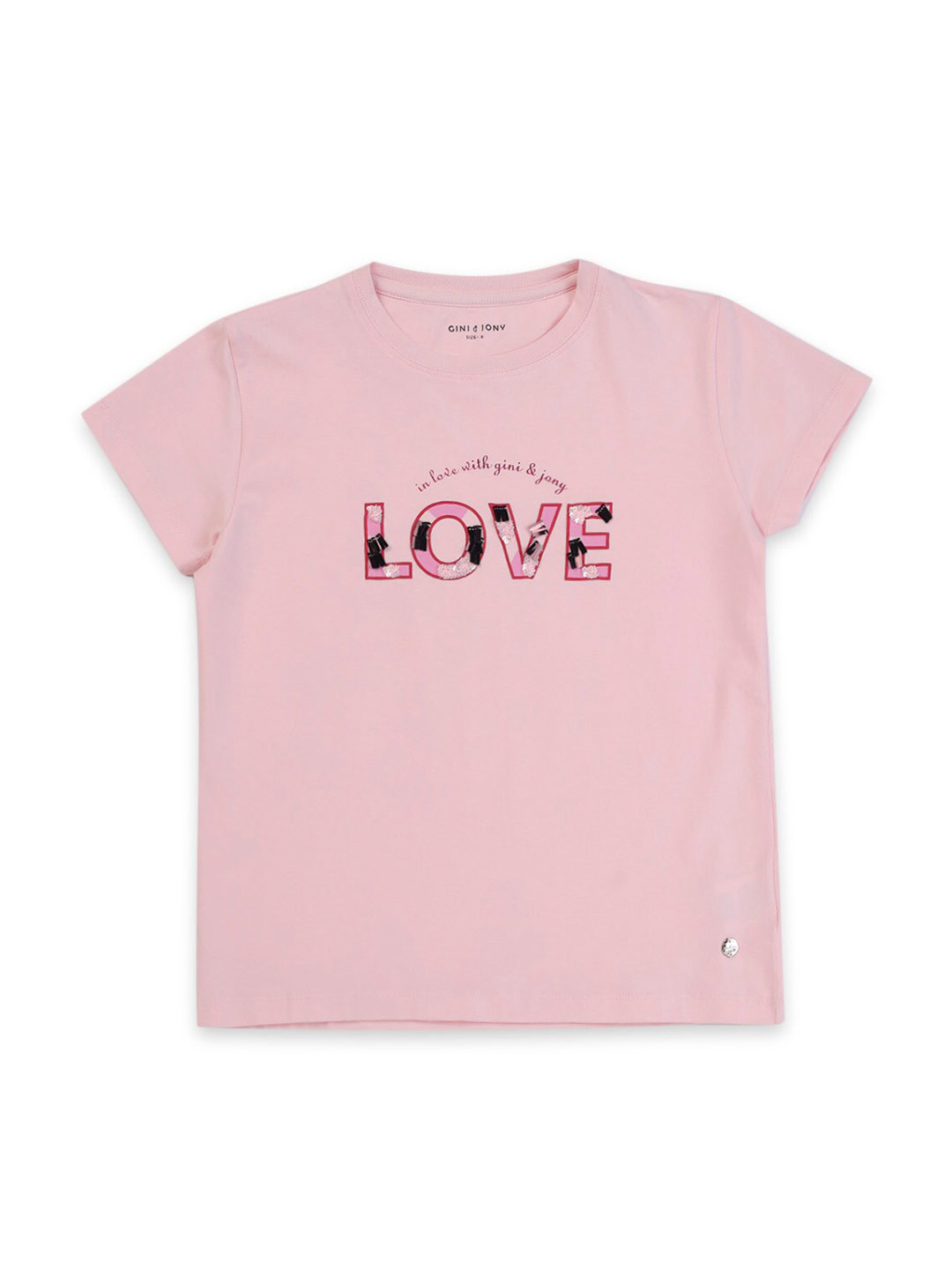 

Gini and Jony Girls Cotton Typography Printed T-shirt, Pink