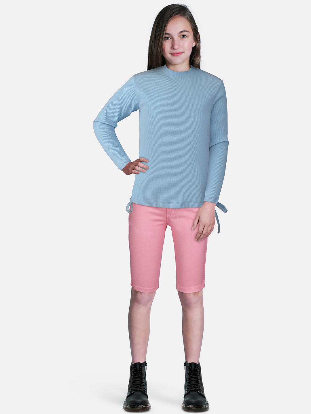 

Gini and Jony Round Neck Tie-Up Cotton Top, Blue