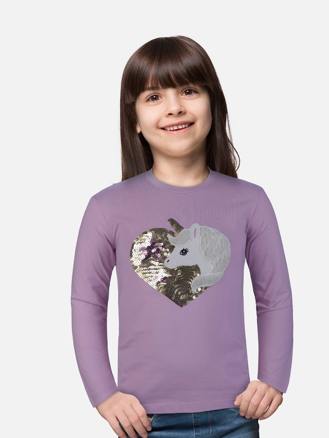 

Gini and Jony Girls Graphic Embellished Sequined Cotton Top, Lavender