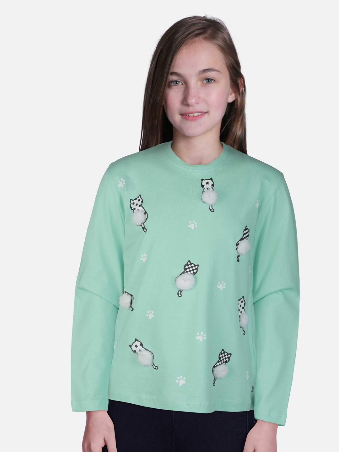 

Gini and Jony Girls Printed Loose Fit Cotton T-shirt, Green
