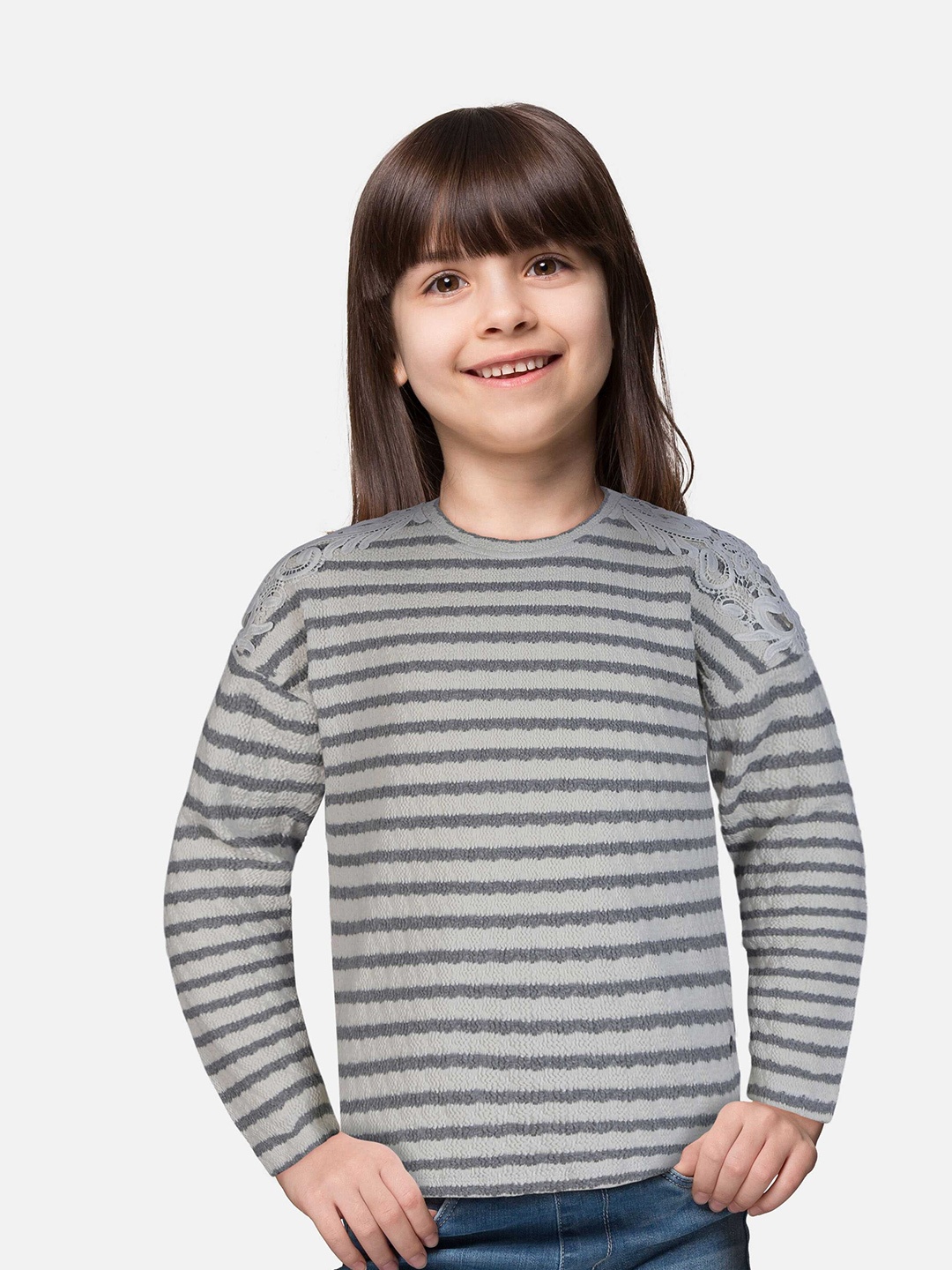 

Gini and Jony Girls Striped T-shirt, Grey