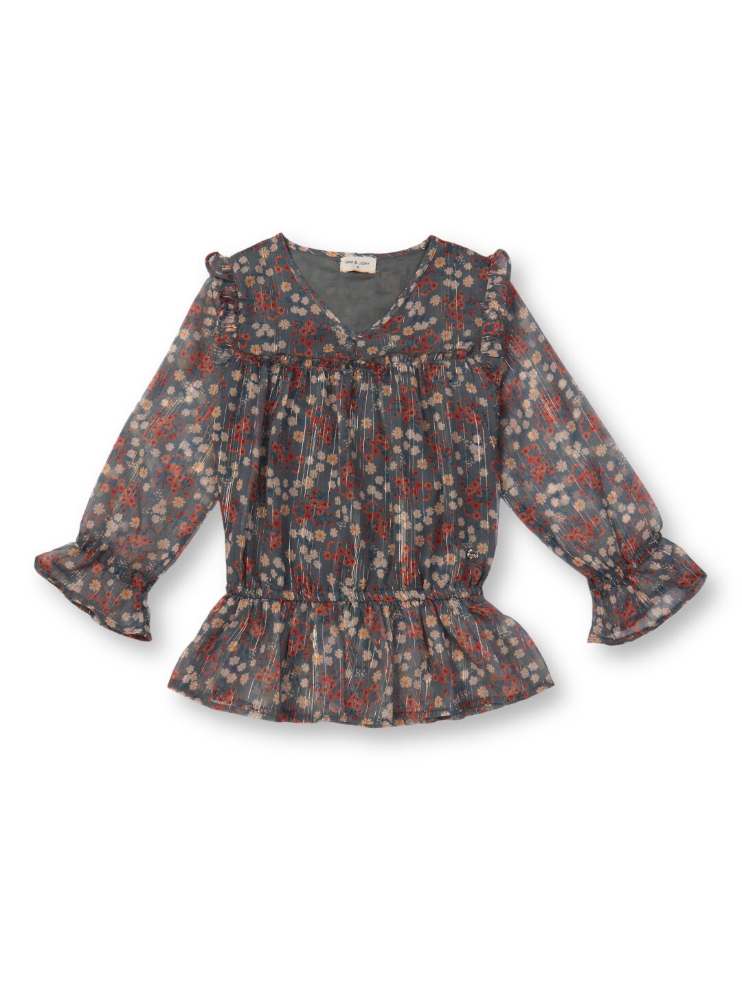 

Gini and Jony Girls Floral Printed Ruffed Top, Charcoal