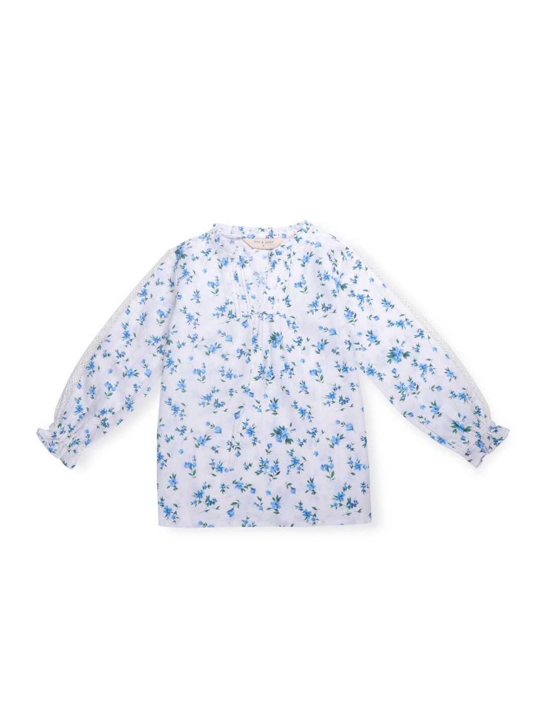 

Gini and Jony Floral Print Mandarin Collar Cotton Top, Blue