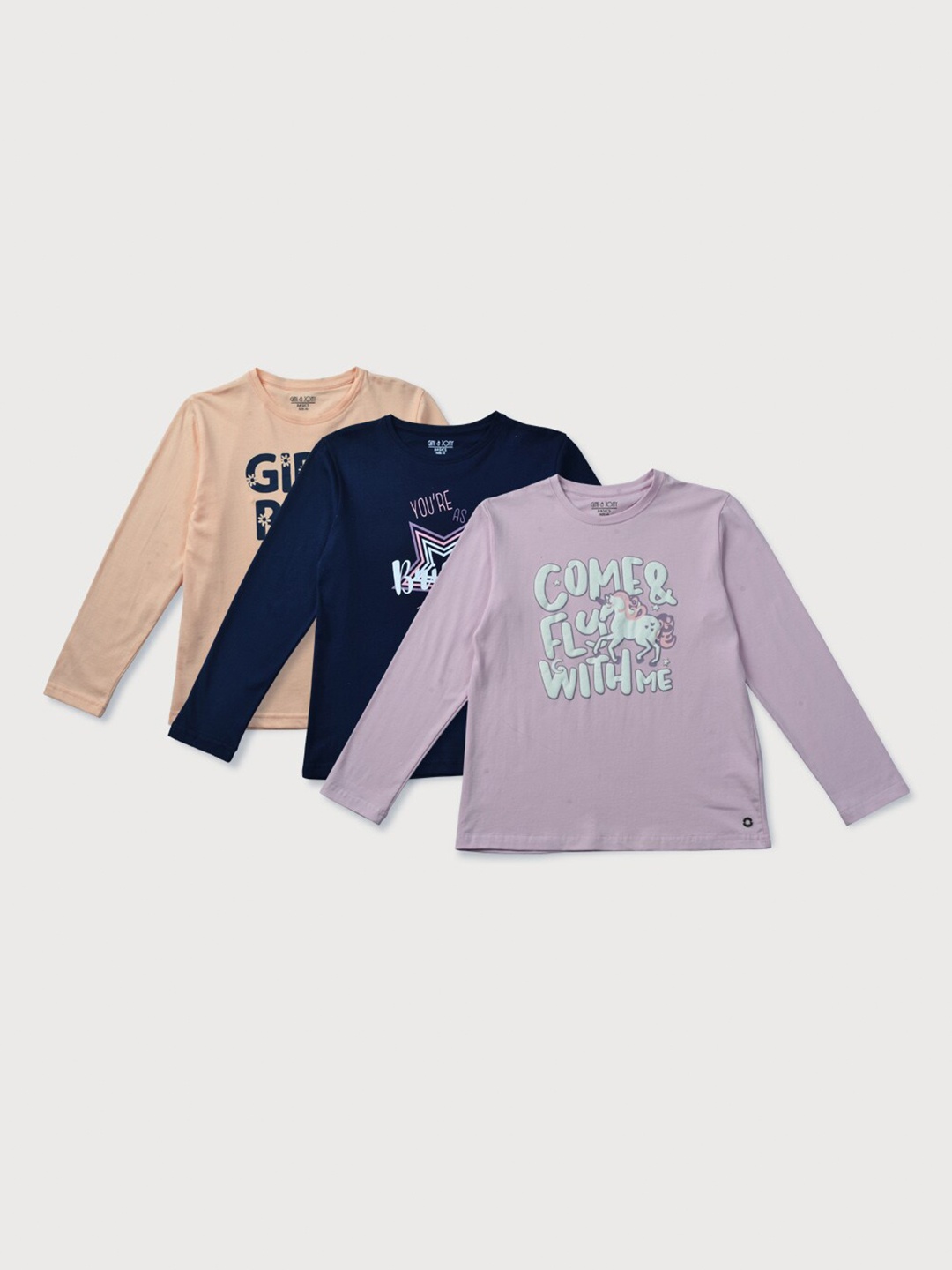 

Gini and Jony Girls Pack of 3 Print Cotton Top, Beige