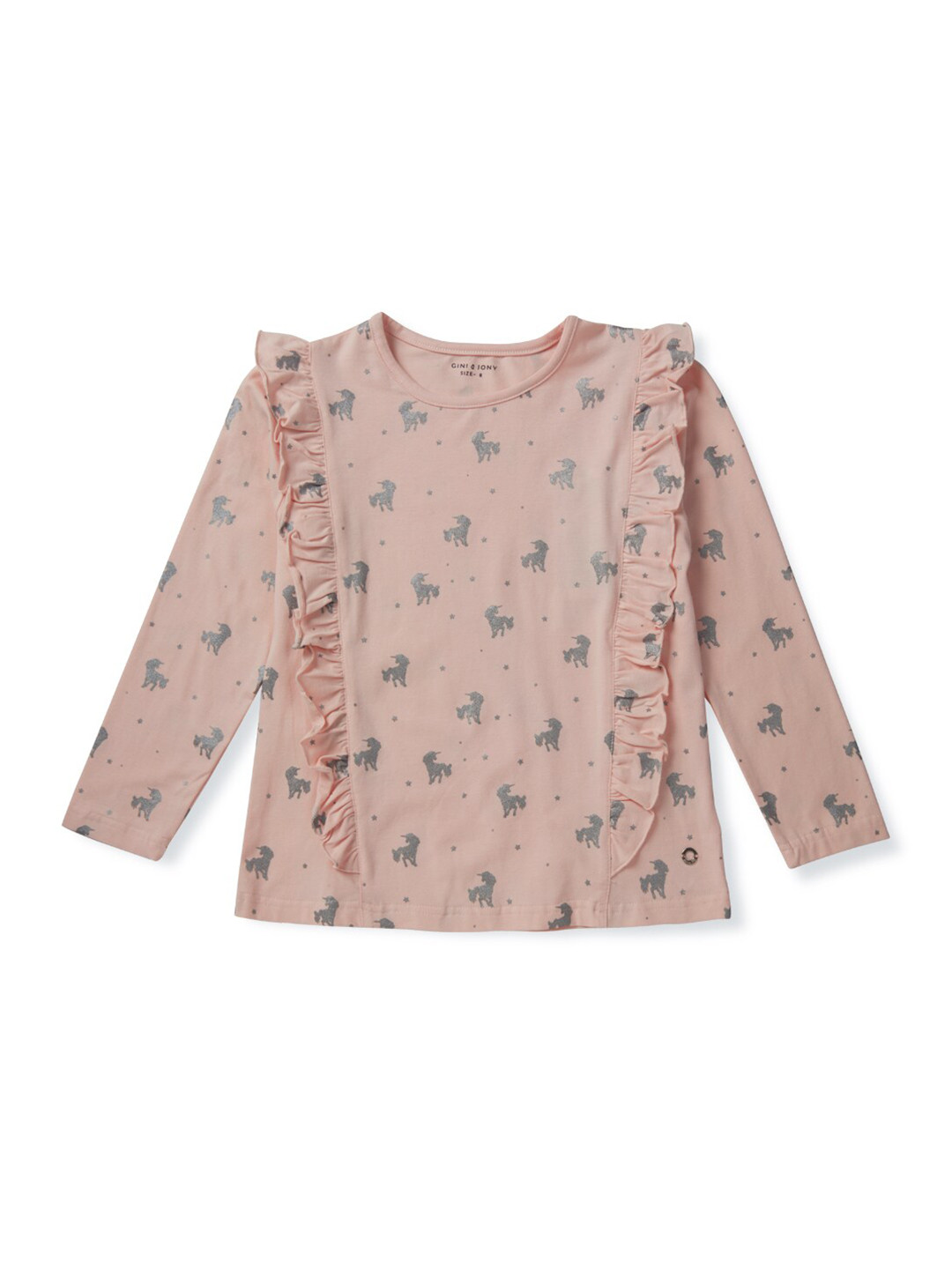 

Gini and Jony Infant Girls Floral Printed Ruffle Detail Top, Pink