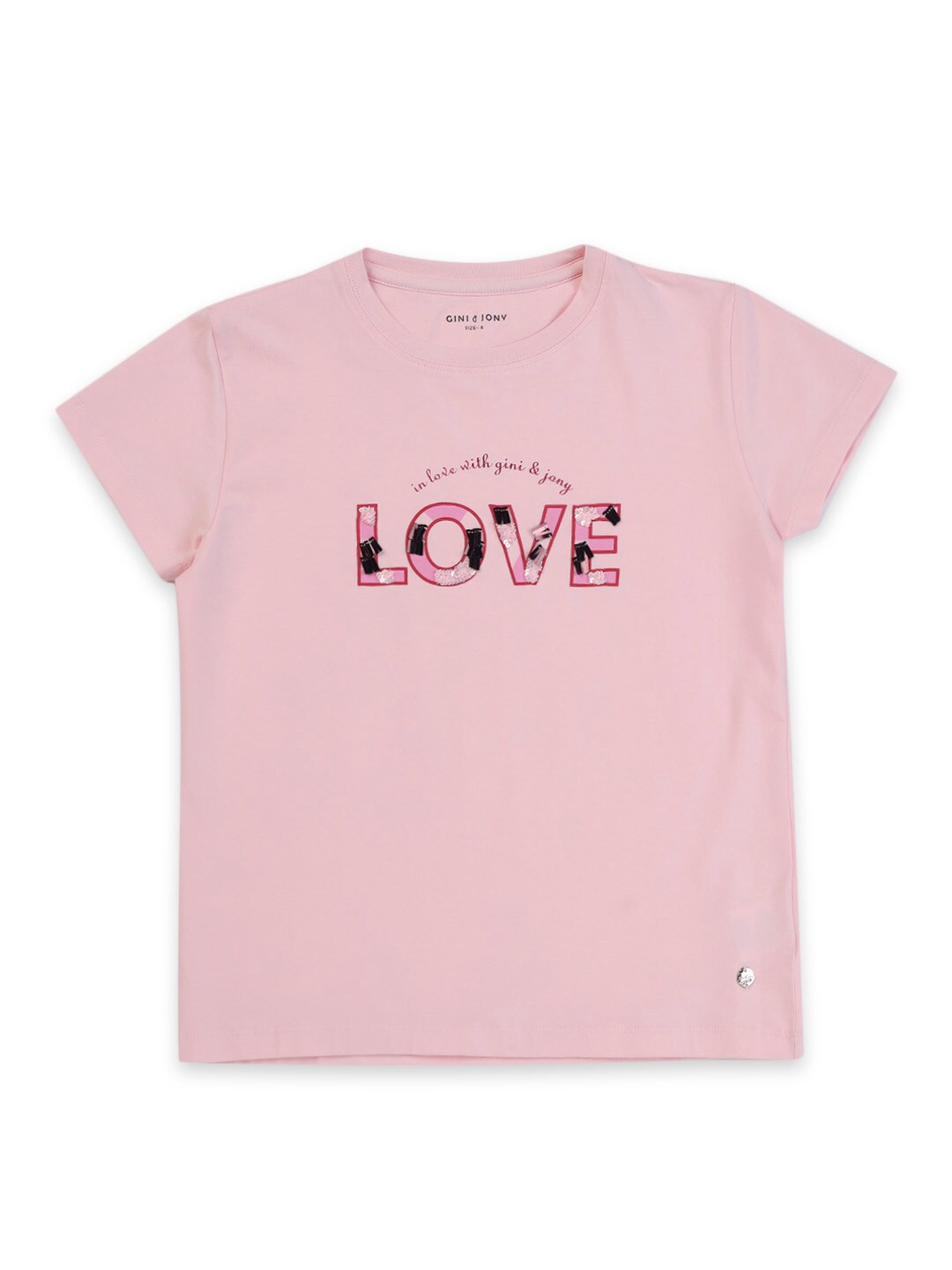 

Gini and Jony Girls Typography Printed Cotton T-shirt, Pink